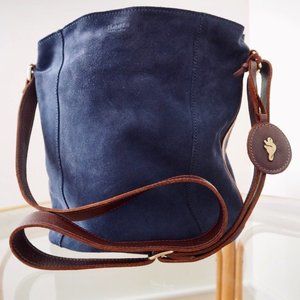 ROOTS NAVY BLUE SUEDE BUCKET BAG